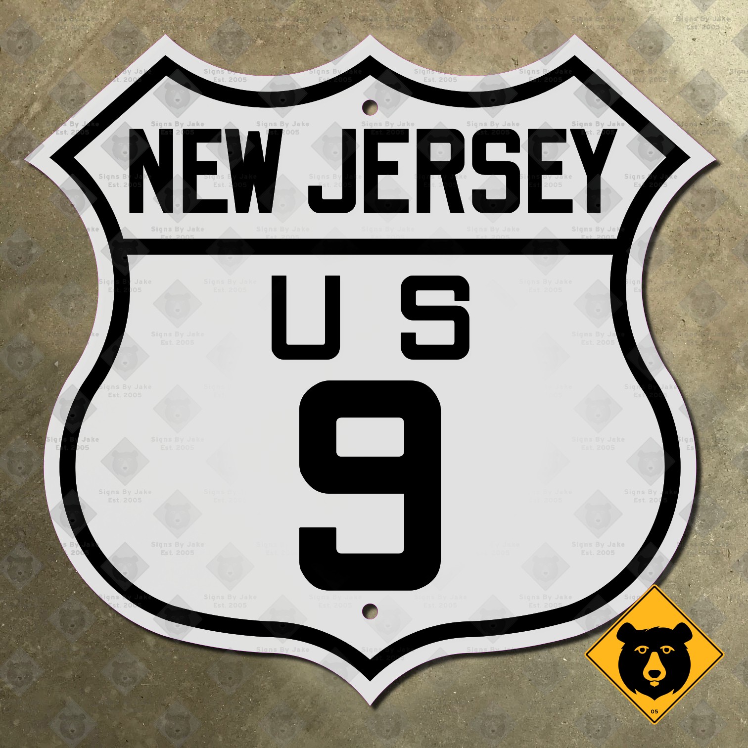 New Jersey US Route 9 road sign highway marker 1926 Cape May Newark NYC 16x16