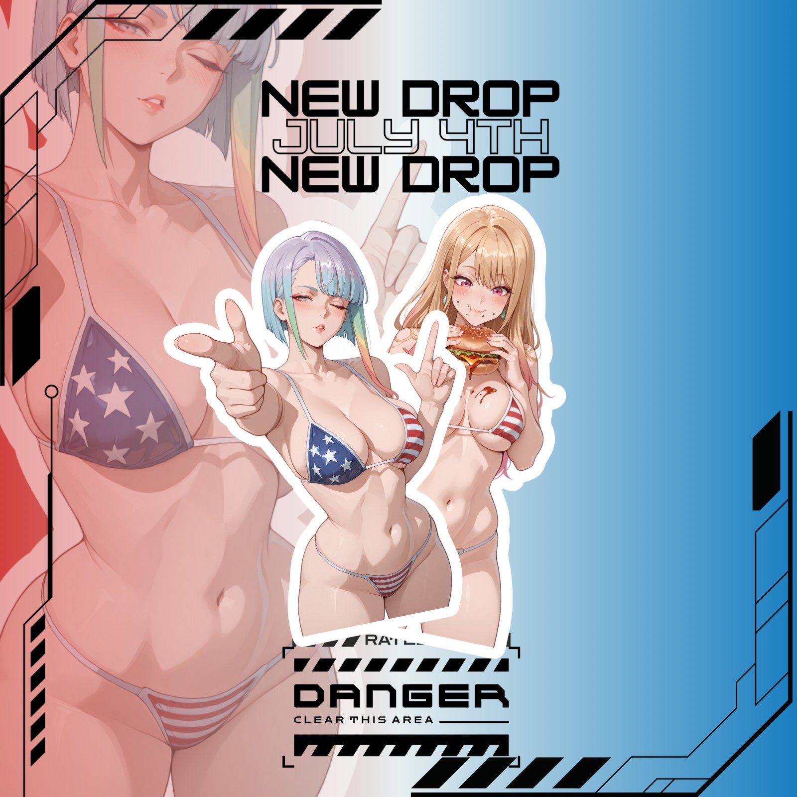 4th Of July Freedom Frenzy | Anime Girl Waifu Sticker Decal Glossy