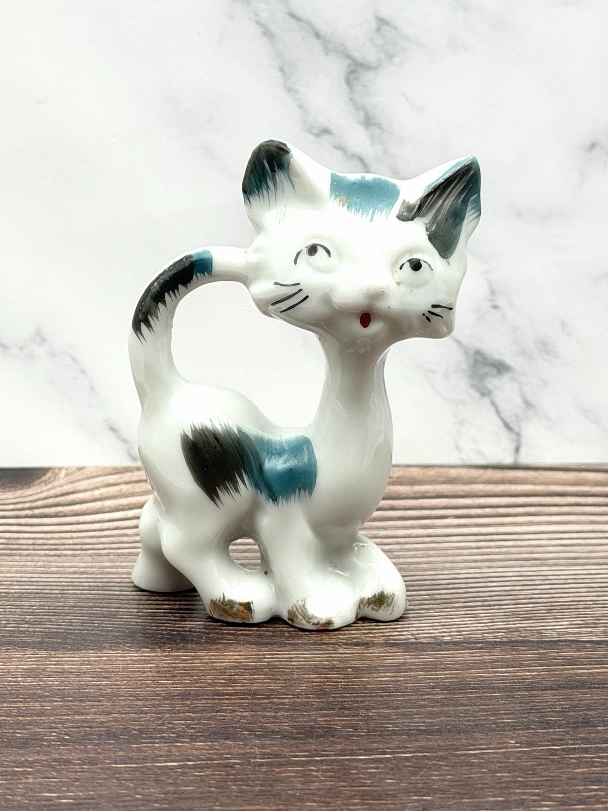 Vintage Anthropomorphic Cat Ceramic Figurine Made In Japan Turquoise And Black Vintage Anthropomorphic Cat Ceramic Figurine Made In Japan Turquoise And Black