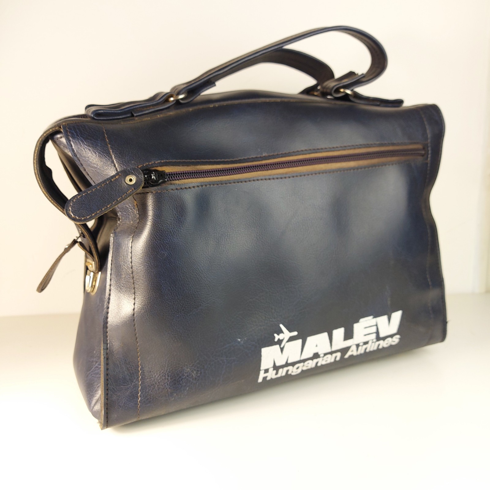 Vintage MALEV Hungarian Airlines Leather Travel Bag c.1970s