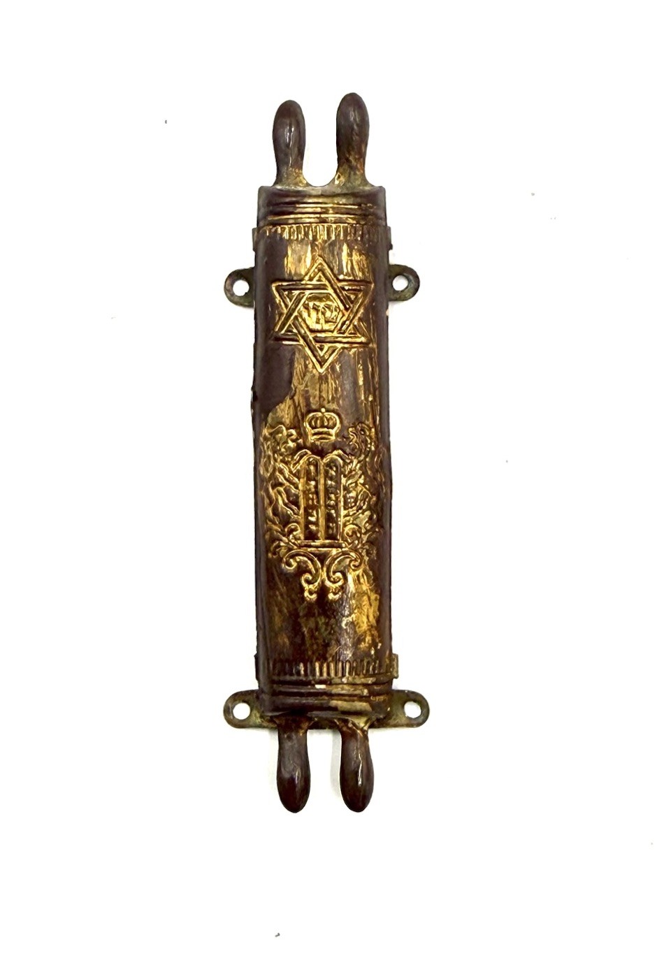Antique Brass Handcrafted Mezuzah Eretz Israel ( NO Scroll ) Judaica