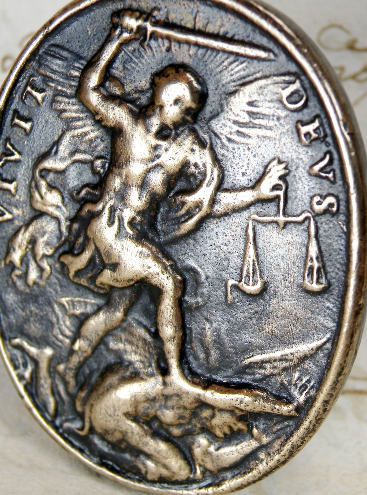 ANTIQUE ST. MICHAEL ARCHANGEL IMMACULATE CONCEPTION HAMERANI BRONZE MEDAL