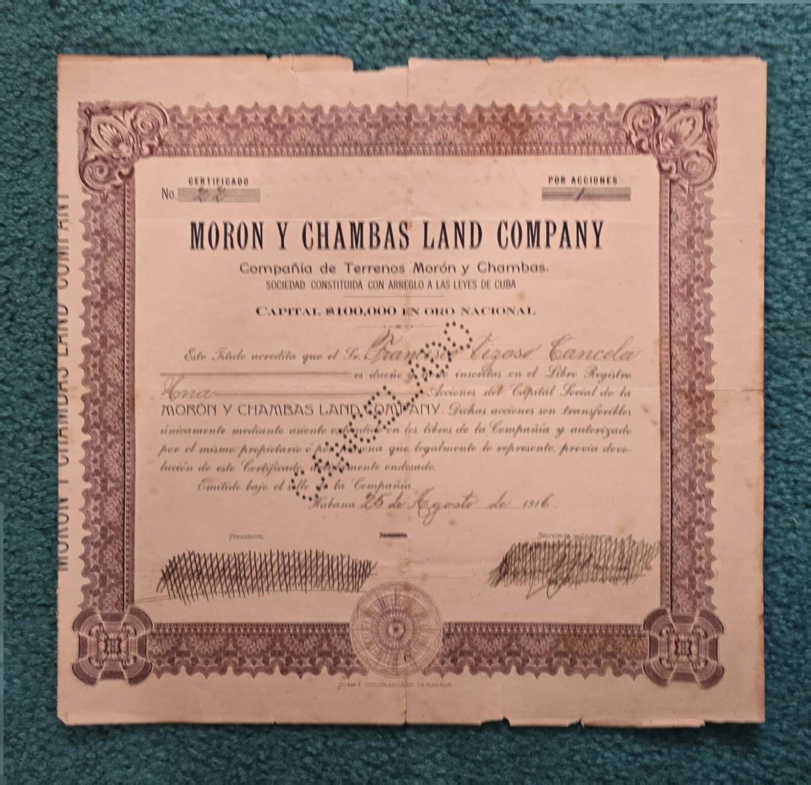 Accion Moron Y Chambas Land Company-1916 Accion Moron Y Chambas Land Company-1916