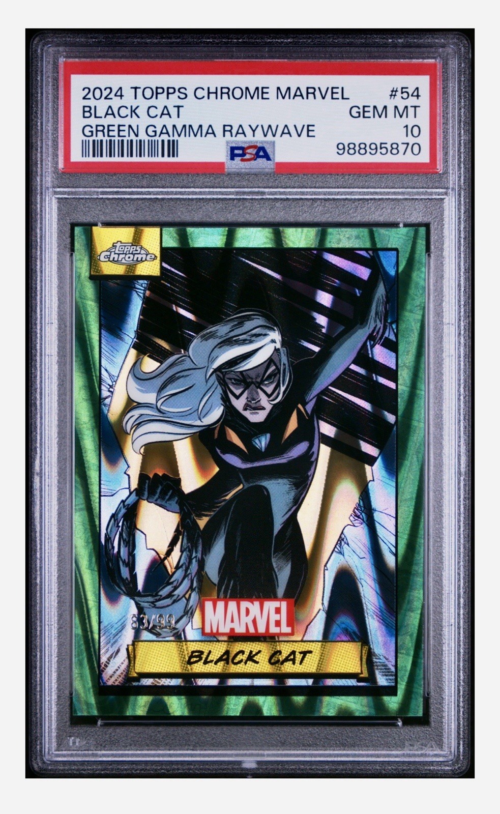 2024 Topps Chrome Marvel Black Cat /99 #54 Green Gamma Raywave PSA 10 Gem 💎