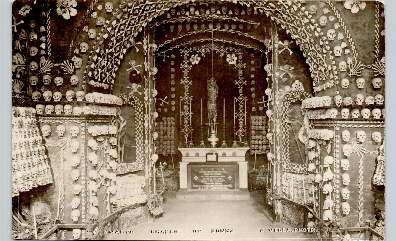 CHAPEL OF BONES malta c1910 postcard crypt tomb real photo rppc ossuary dead