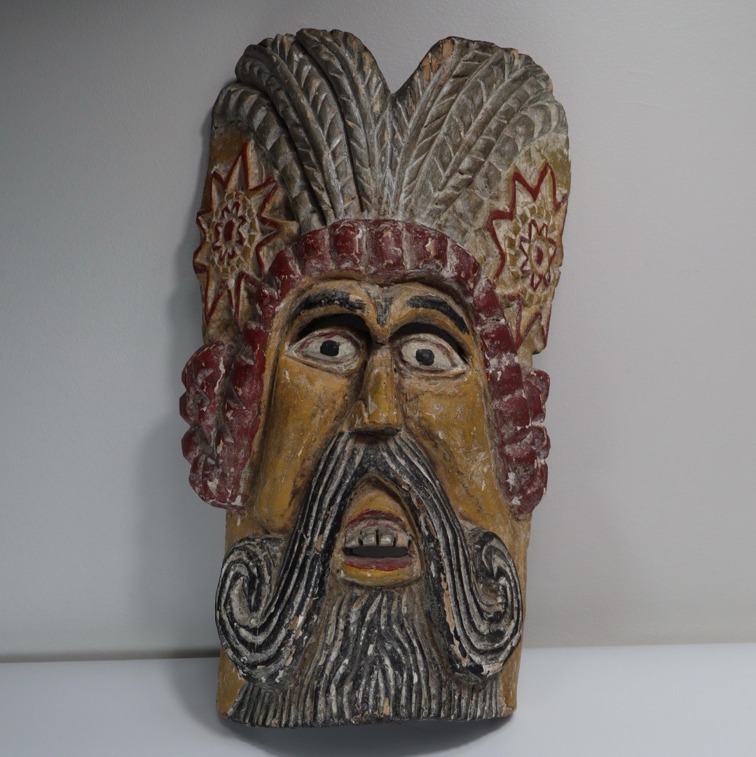 Rare 1930s Guerrero Mexico Barbón Ceremonial Dance Mask Polychrome Folk Art
