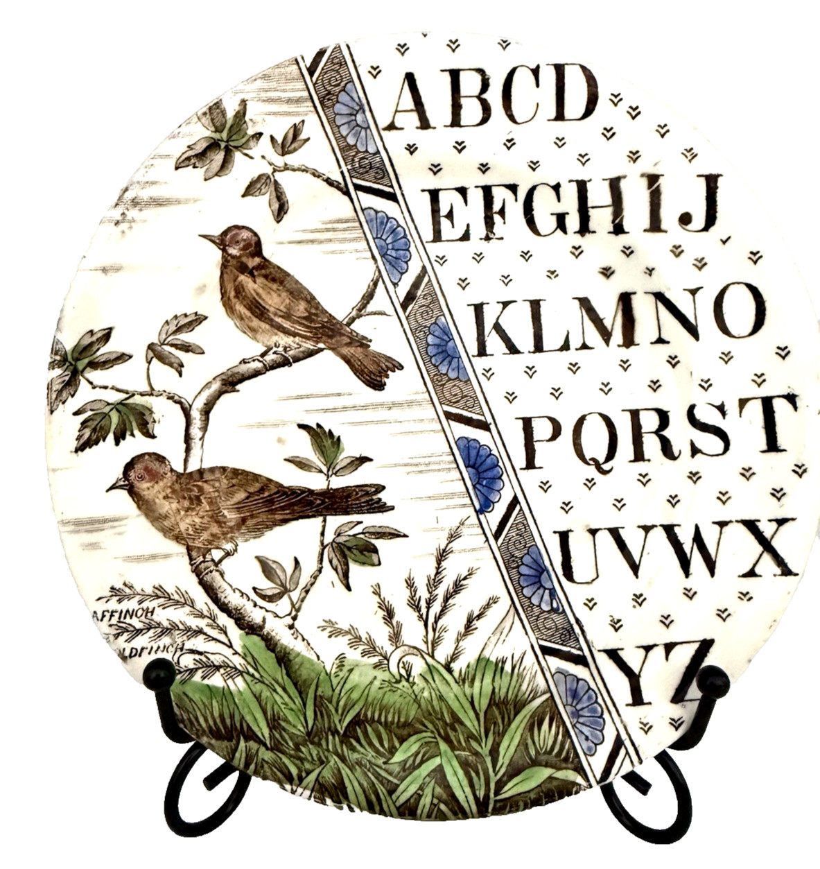 Antique 1884 Brownhill\'s Child\'s Alphabet Plate Birds Series Aesthetic Influence
