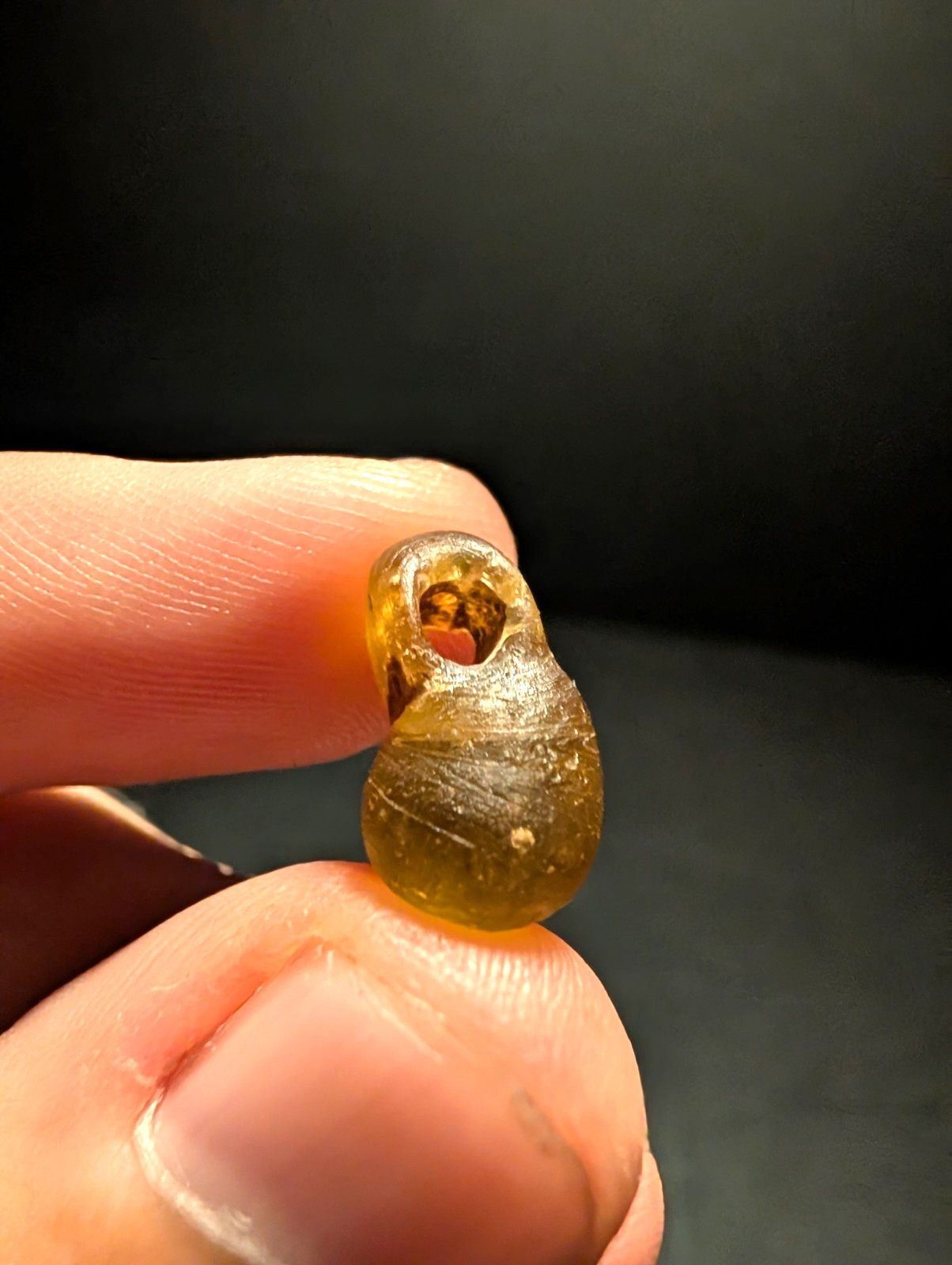 Ancient Roman Yellow Glass Bead Aryballos Pendant 2nd Century AD Authentic Ancient Roman Yellow Glass Bead Aryballos Pendant 2nd Century AD Authentic