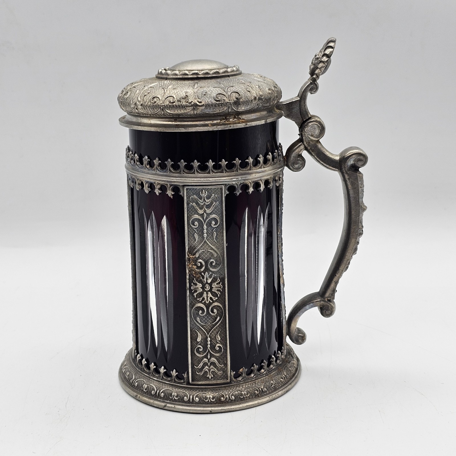 SKS Zinn Germany Pewter & Ruby Cut To Clear Glass 7
