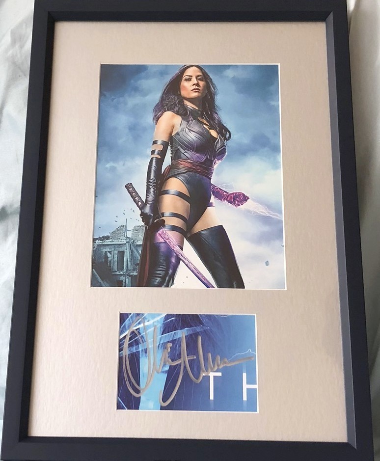 Olivia Munn signed cut autograph framed with Psylocke X-Men 8x10 movie photo JSA