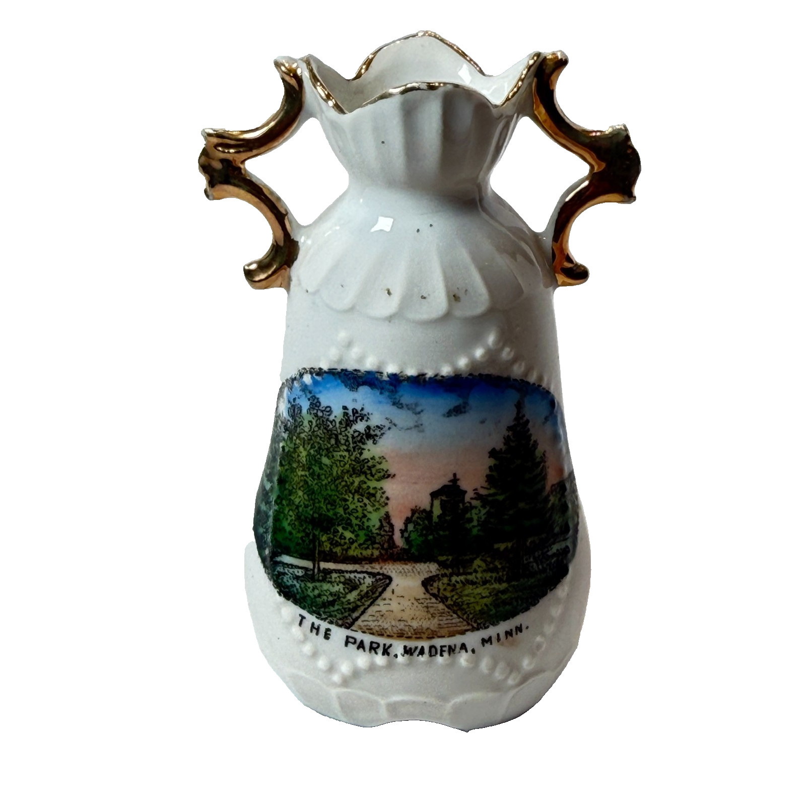 WADENA MN The Park MINNESOTA ANTIQUE Souvenir CHINA TRINKET VASE WADENA MN The Park MINNESOTA ANTIQUE Souvenir CHINA TRINKET VASE