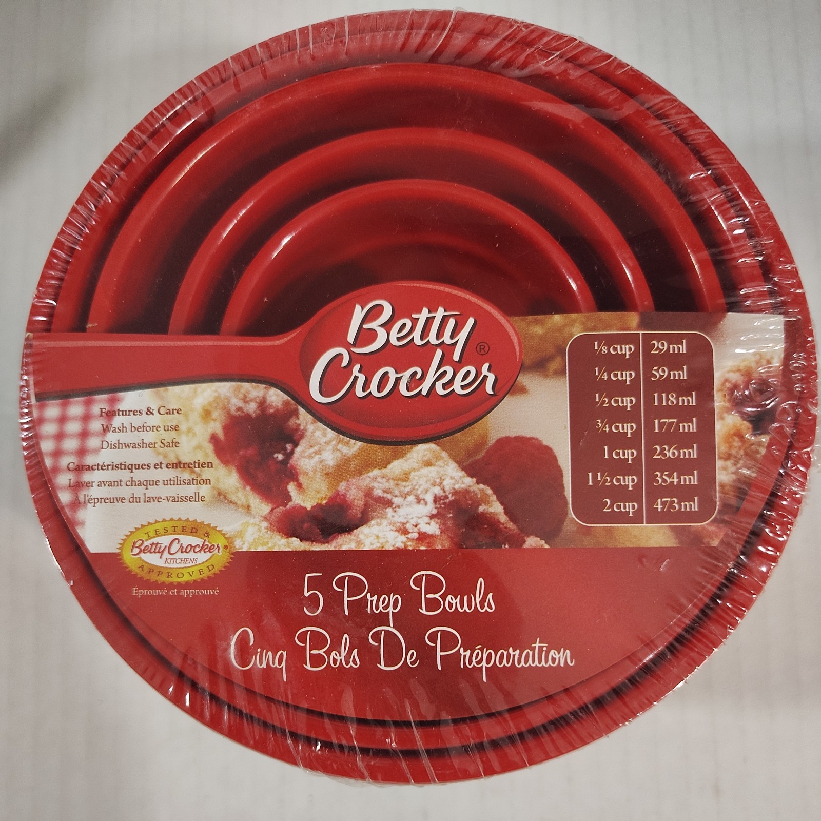 BETTY CROCKER Promo 5 RED Prep Bowls * 1/8 1/4 1/2 3/4 1 1.5 2 cup * RARE BETTY CROCKER Promo 5 RED Prep Bowls * 1/8 1/4 1/2 3/4 1 1.5 2 cup * RARE