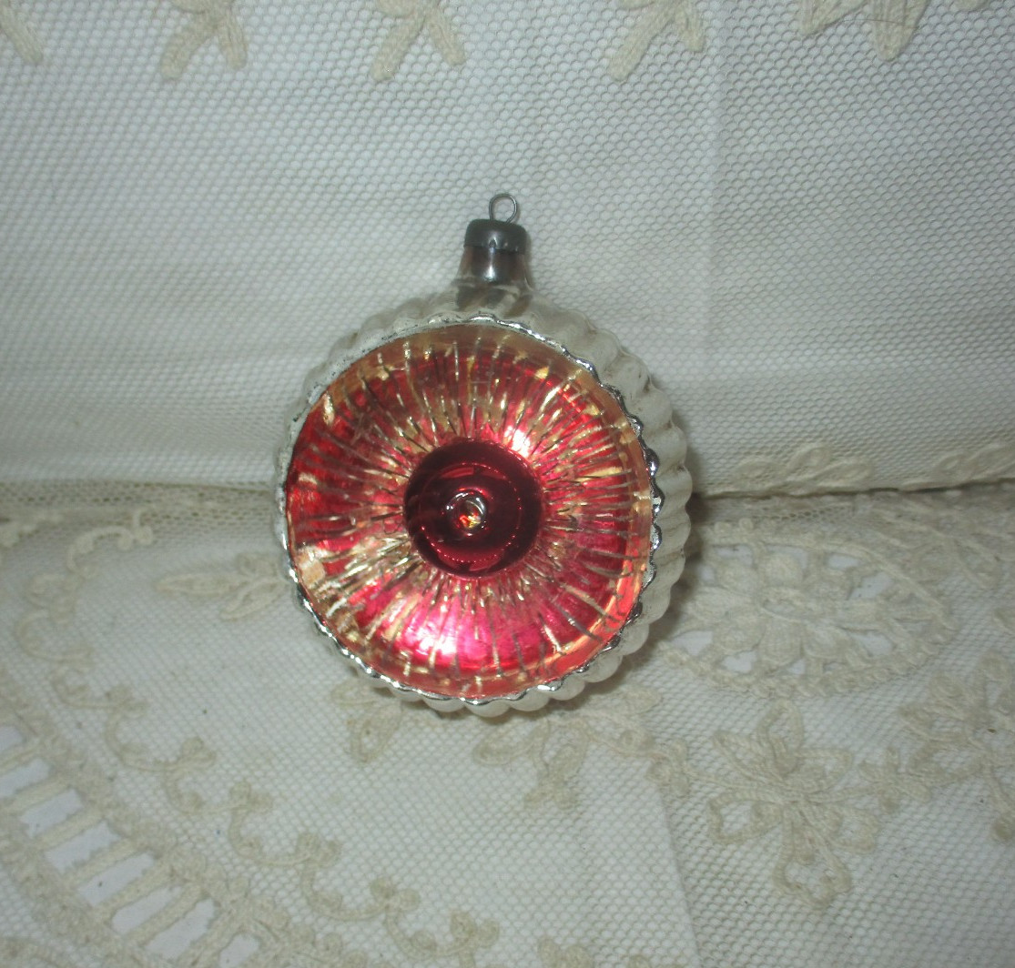 VTG German Glass Reflector Kaleidoscope Indent Rib Back Wired Christmas Ornament VTG German Glass Reflector Kaleidoscope Indent Rib Back Wired Christmas Ornament