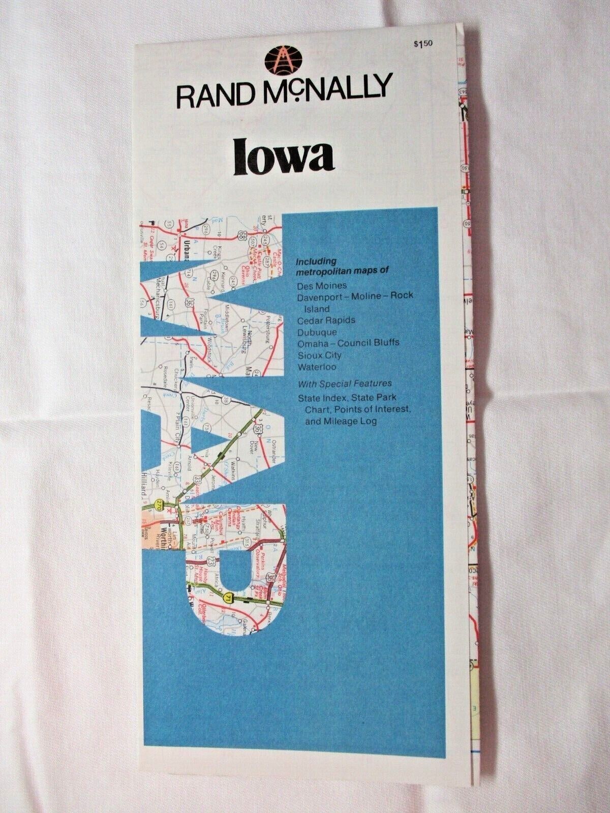 Rand McNally Iowa 1980s Folding Road Map w/ Cities Vintage