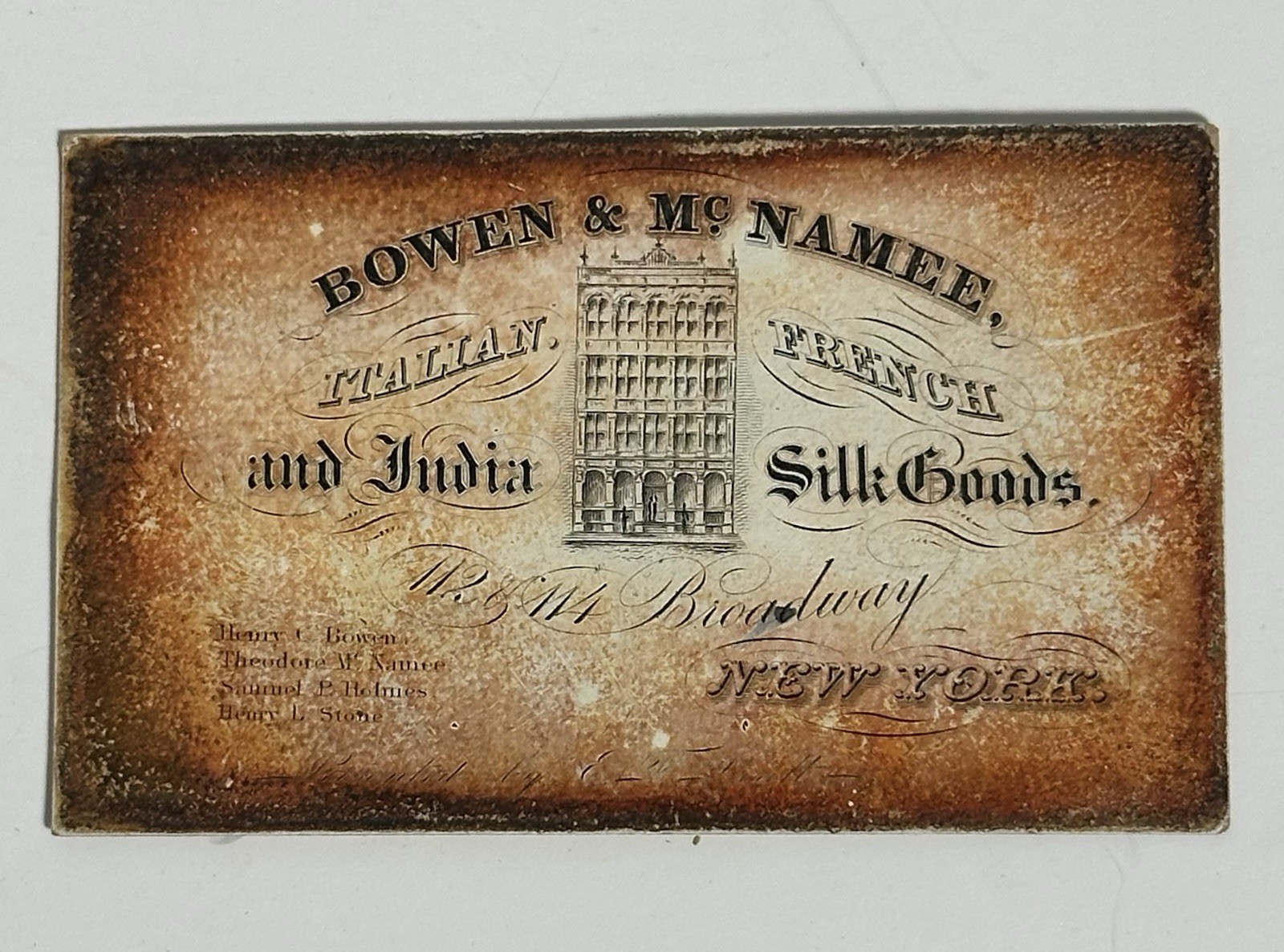 Rare 1850’s Bowen & McNamee Abolitionist Trade Card 112 Broadway NYC AUTHENTIC