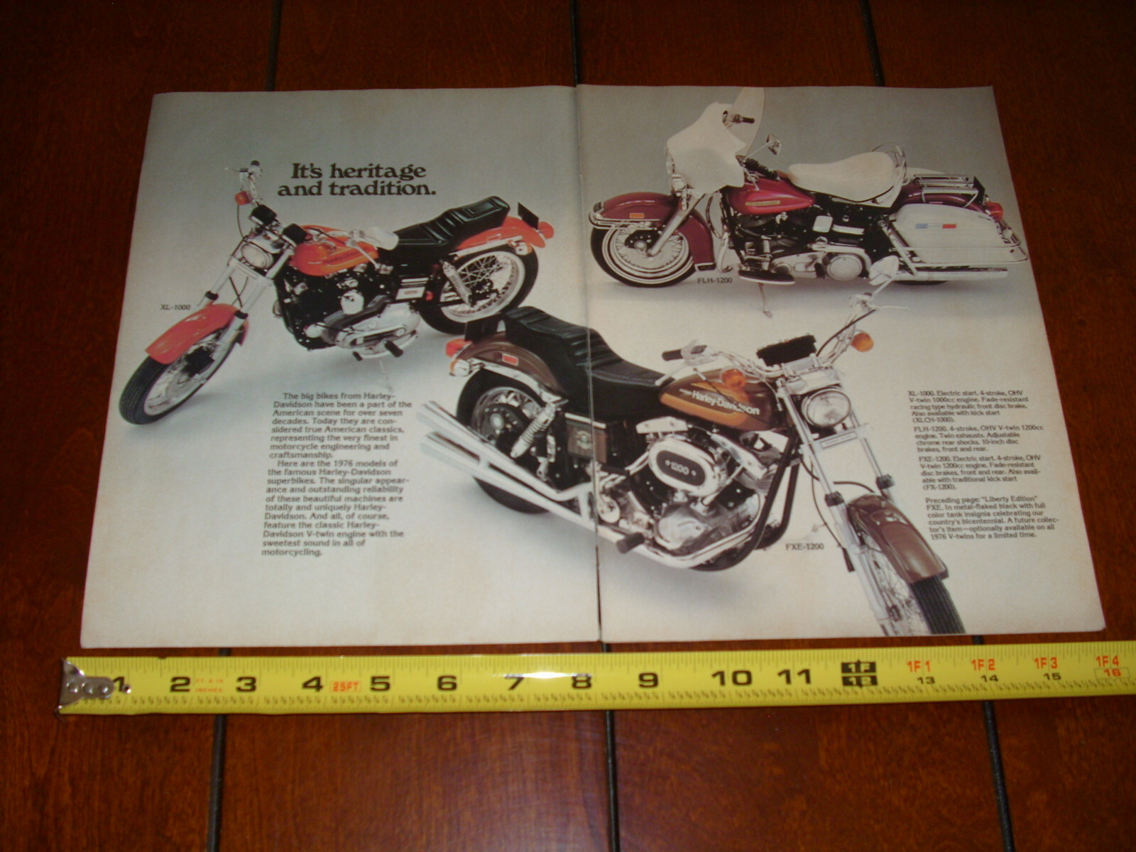 1976 HARLEY DAVIDSON XL-1000 FLH-1200 FXE-1200 ORIGINAL 2 PAGE AD