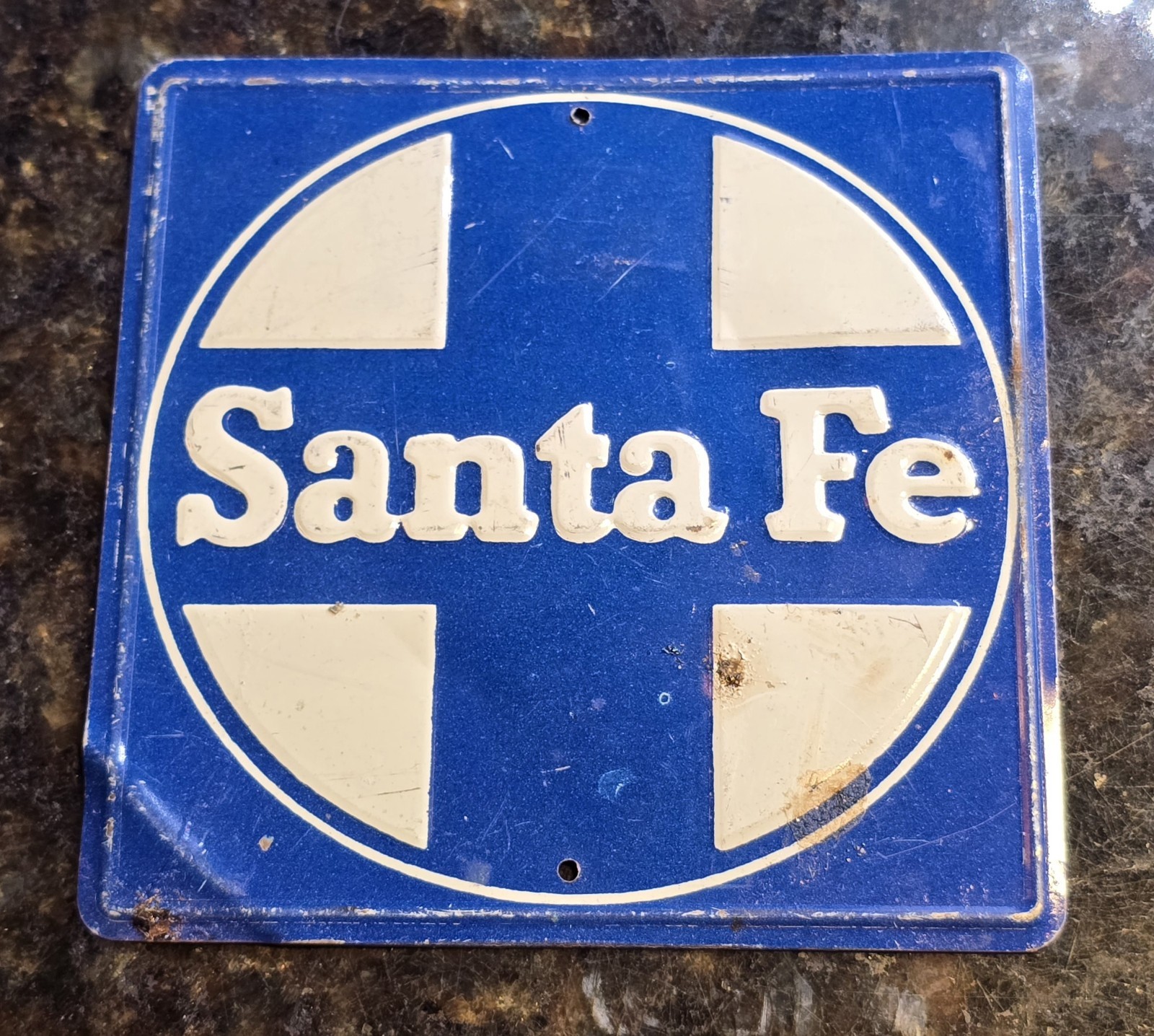Vintage 1950’s Post Cereal Premium Santa Fe  Mini Railroad Tin Sign H.O. 