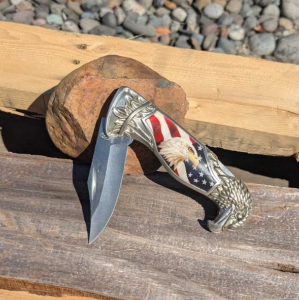 ASR Outdoor AMERICAN EAGLE FLAG Pocket Knife Folding Blade Patriotic USA 8