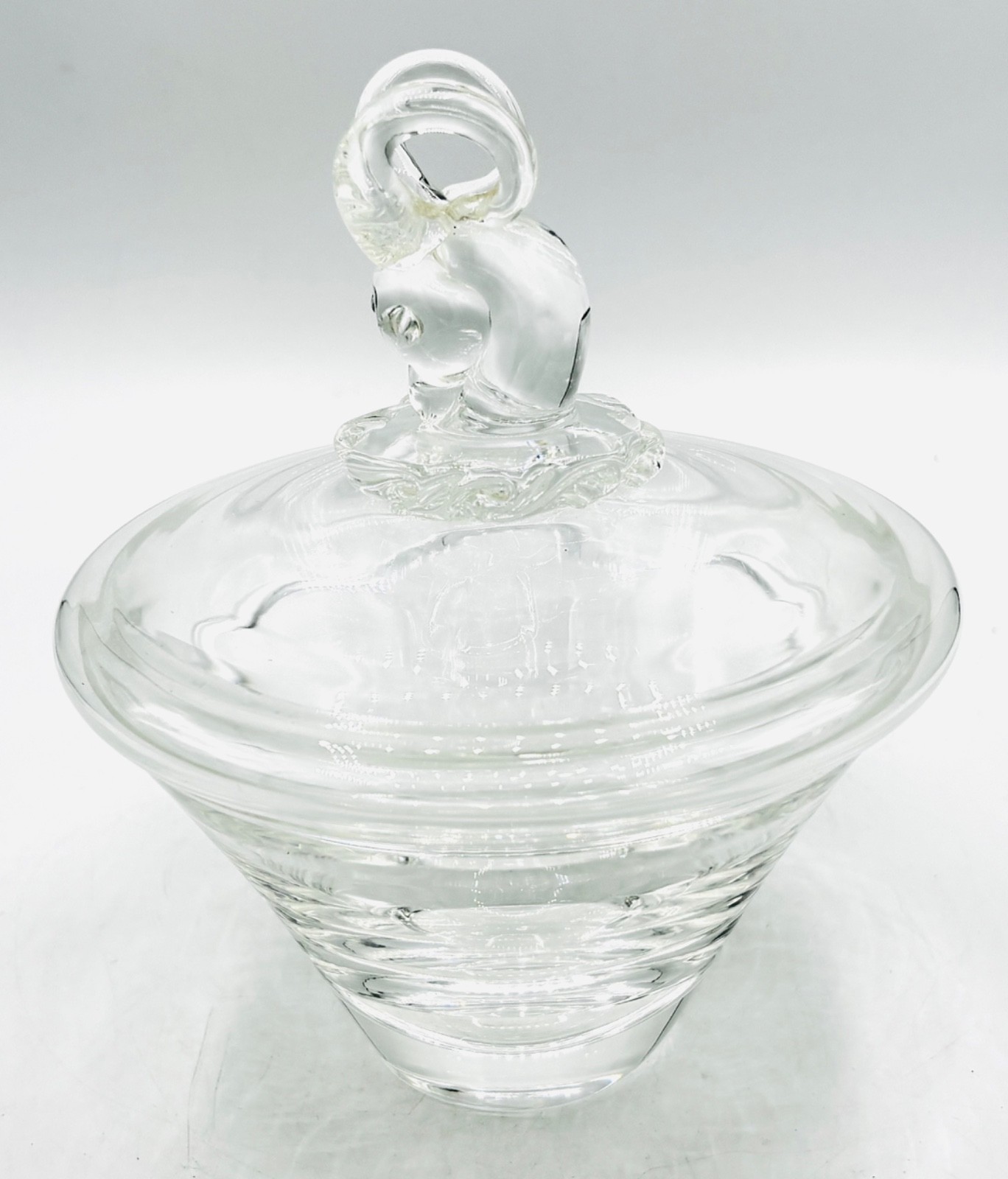 Vintage STEUBEN Glass RAM'S Head Covered Candy Dish Bowl Irene Benton Signed