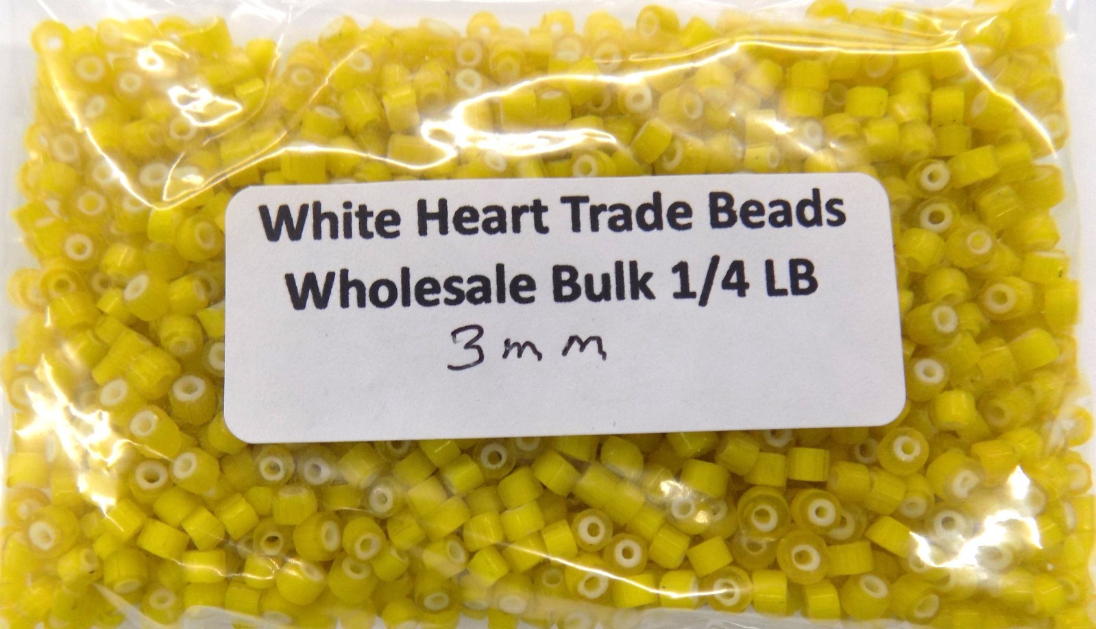 WHOLESALE 1/4 Pound Yellow 3mm White Heart African Trade Beads 677 - 3 WHOLESALE 1/4 Pound Yellow 3mm White Heart African Trade Beads 677 - 3
