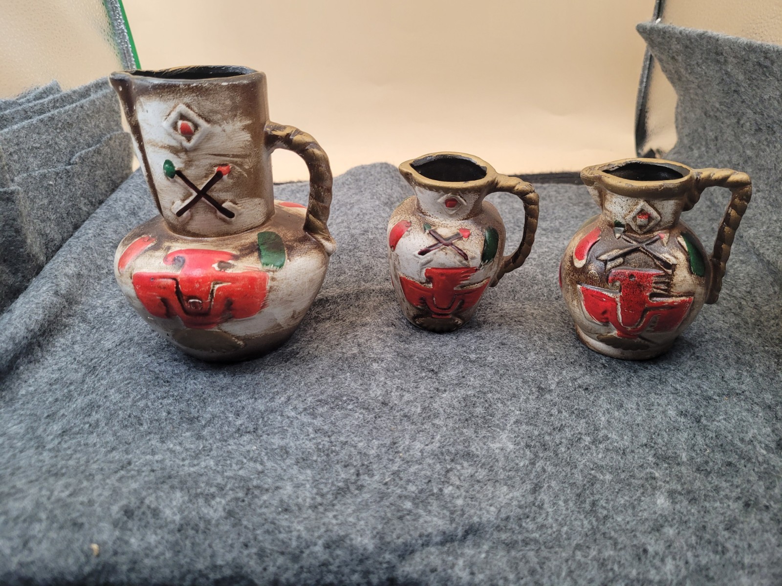 Vintage Thunderbird Native American pitchers  (3) in the set ceramic 1950s