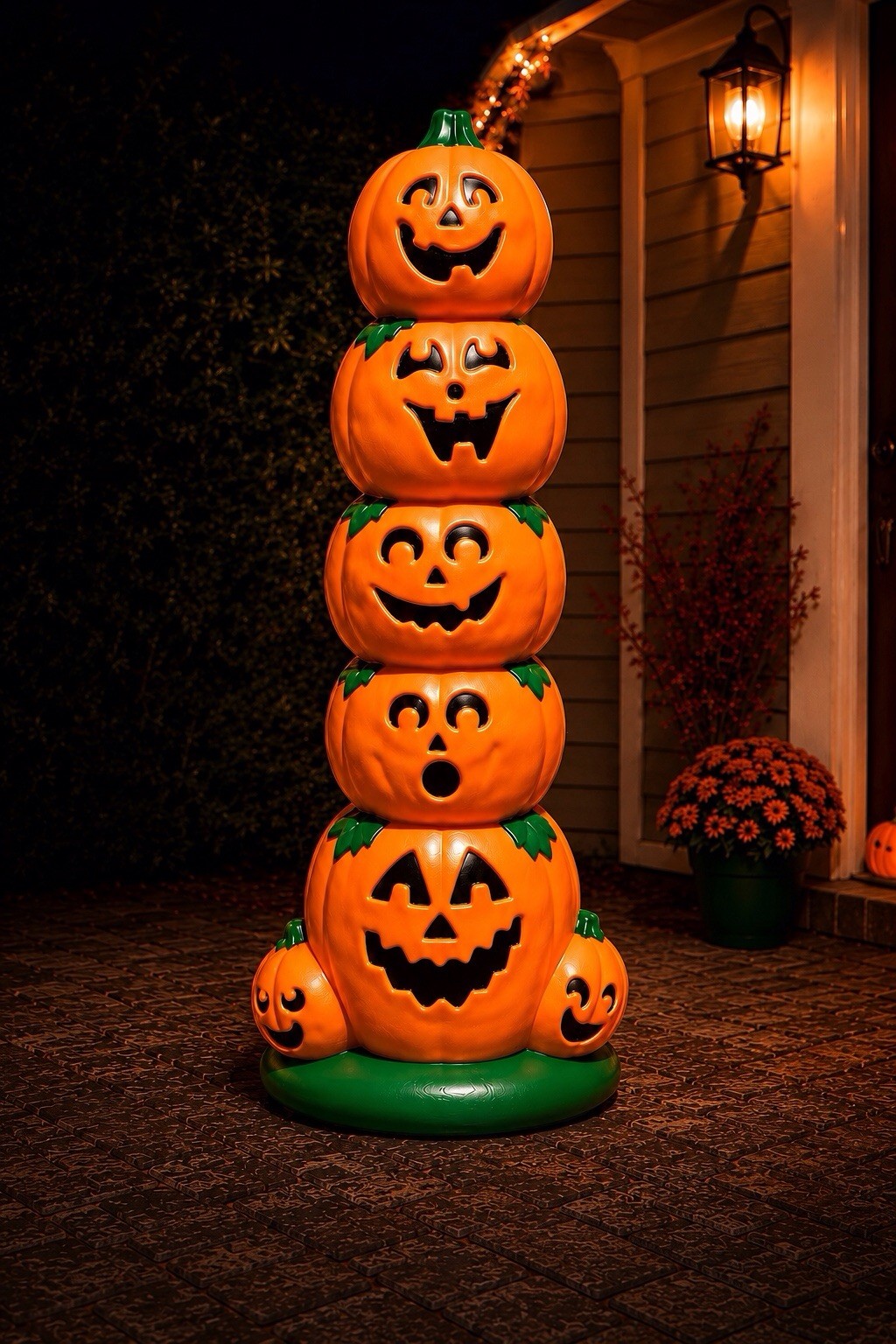 Blow Mold Halloween Pumpkin Stack Sunhill Mold Light Up USA Made 38”