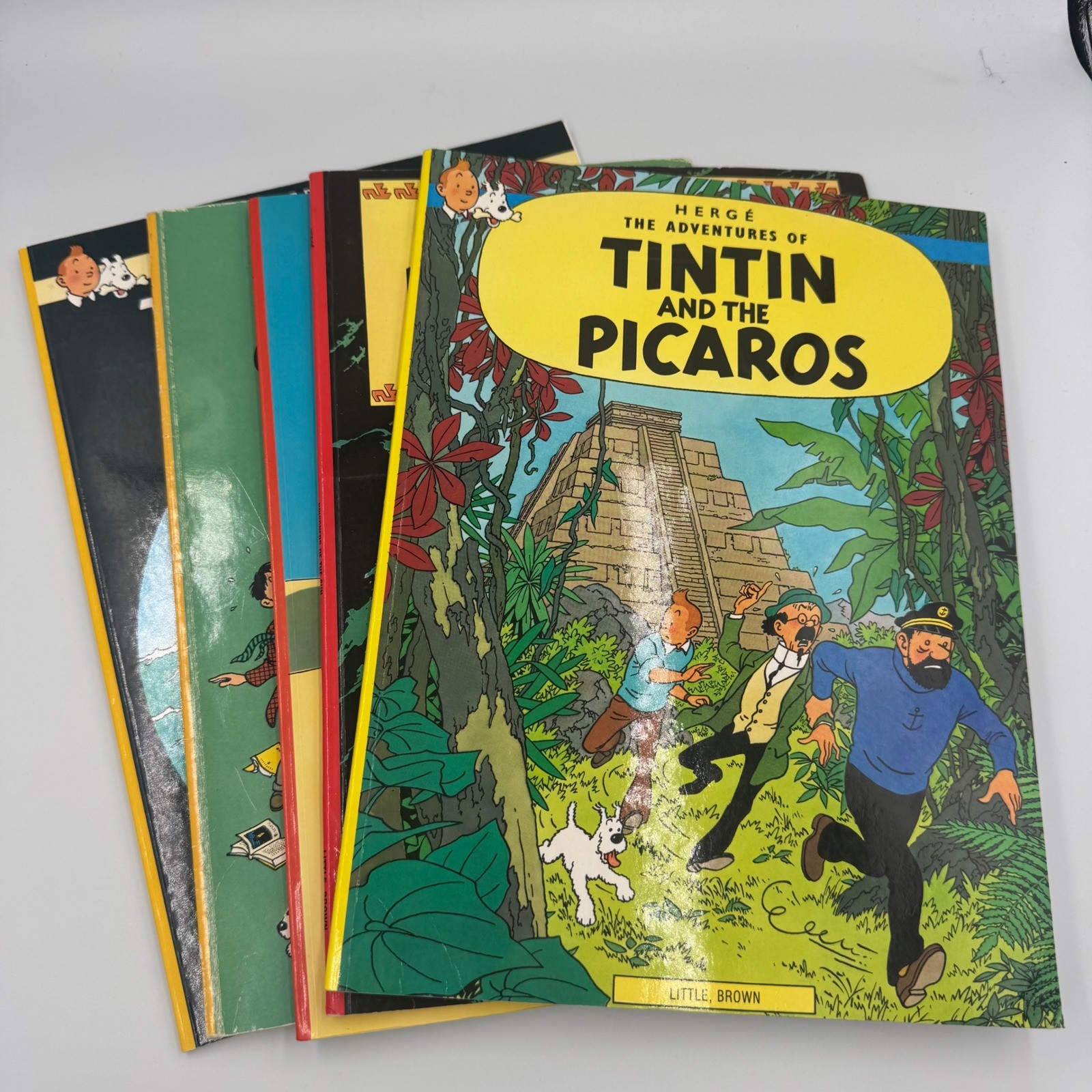 Herge Adventures of Tintin Book Lot of 5 Multicolor Paperback Comic Set