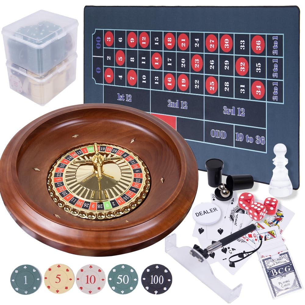 Roulette Wheel Game Set with Large Felt, 16 Inch 47.2 x 23.6 inches