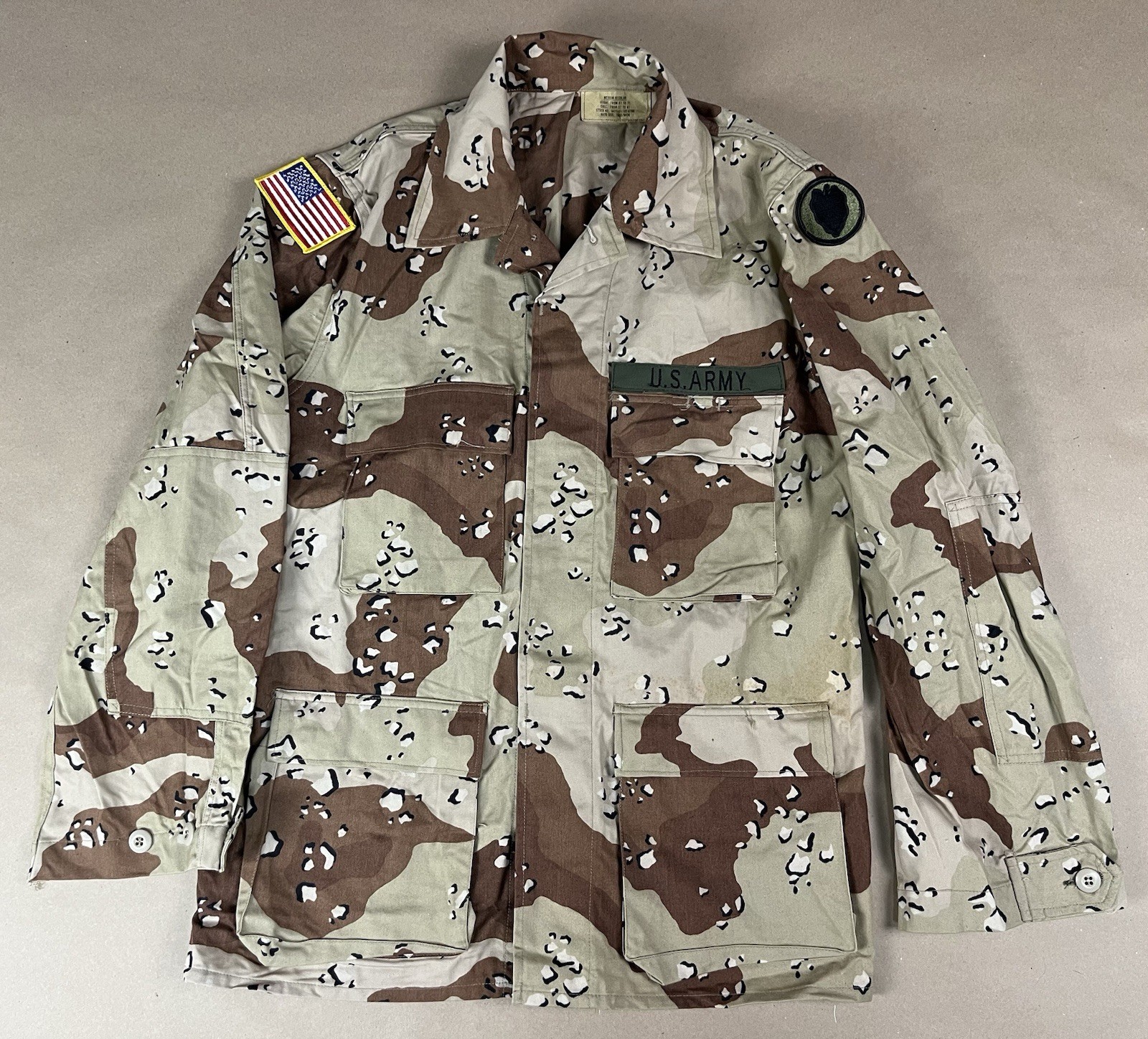 1984 US Army Shirt Medium Reg Chocolate Chip Camouflage Desert Top BDU 24th ID