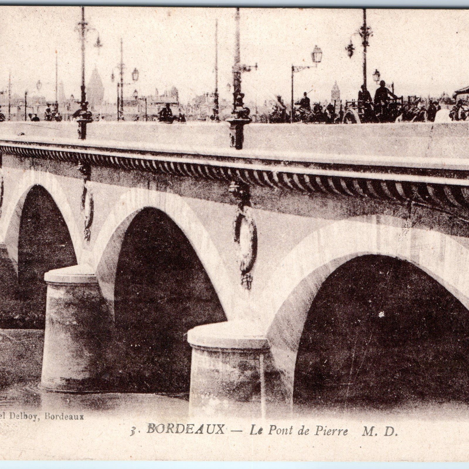 c1900s Bordeaux France Pont de Pierre Postcard Stone Bridge River Garonne Arch