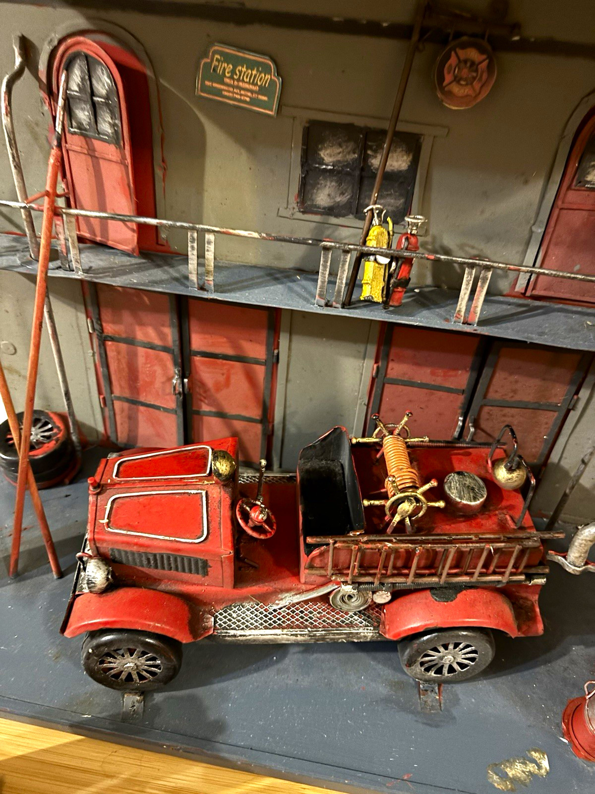 Vintage Metal Fire Department Display Set Vintage Metal Fire Department Display Set