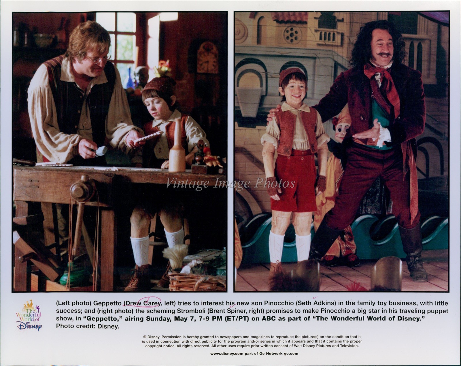 2000 Geppetto Pinocchio Seth Adkins Brent Spiner Disney Photo 8x10