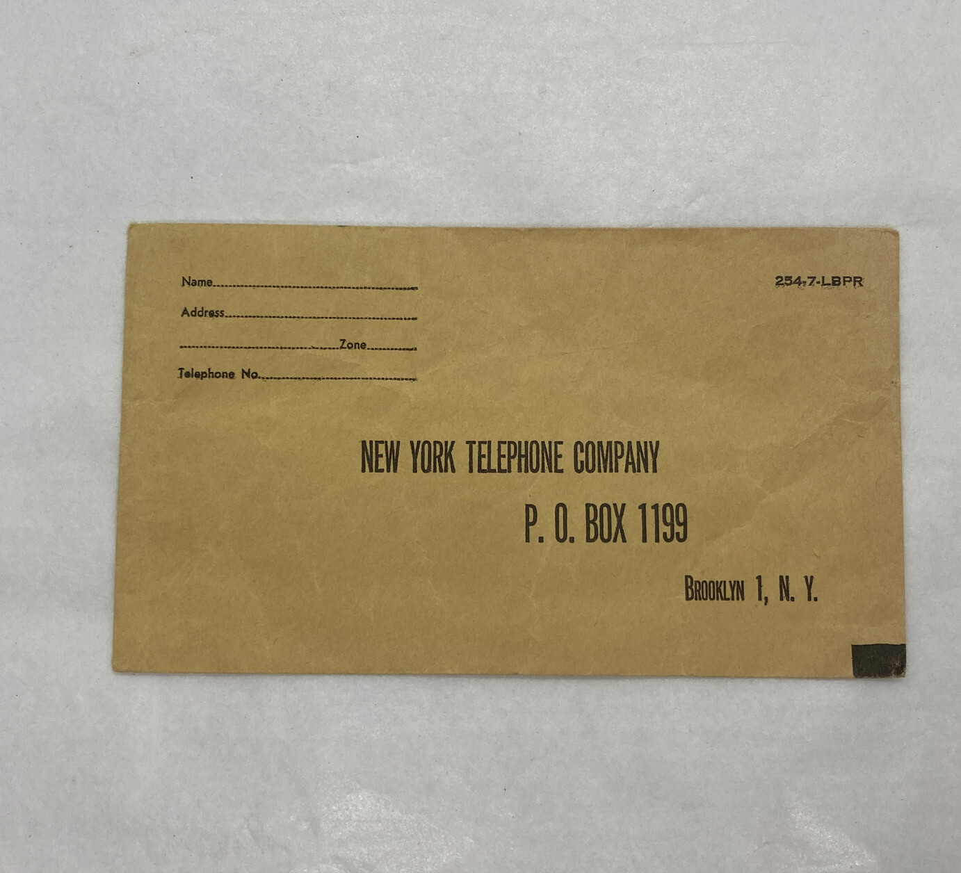 Vintage New York Telephone Company Envelope Used For Bill Payment Brooklyn 1,NY