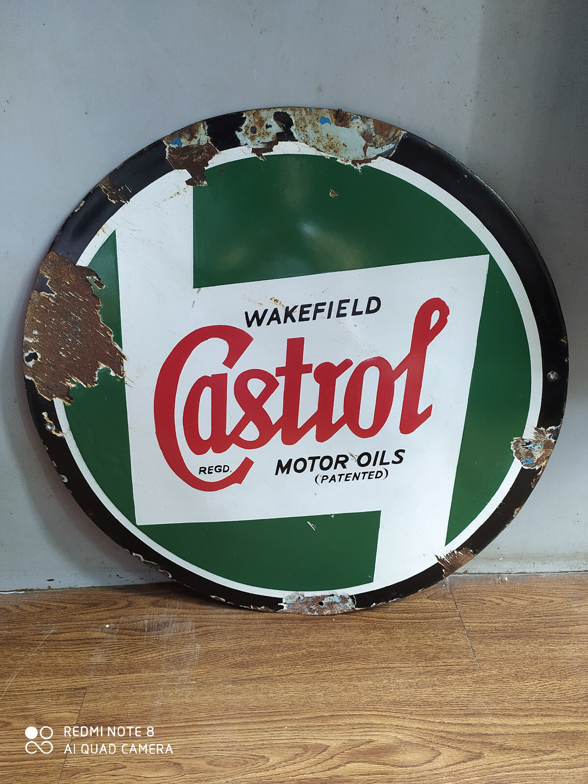 Rare vintage WAKEFIELD CASTROL MOTOR OILS advertising enamel sign of 50\'s.