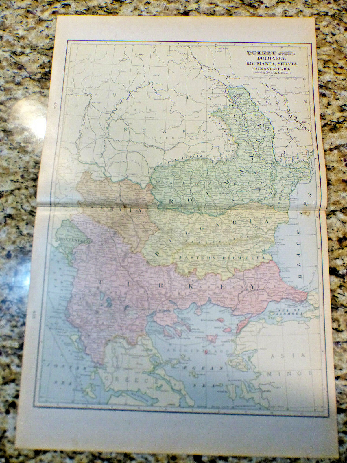 Turkey Map Bulgaris Roumania Servia 1903 Cram Antique COLOR Great for framing Turkey Map Bulgaris Roumania Servia 1903 Cram Antique COLOR Great for framing