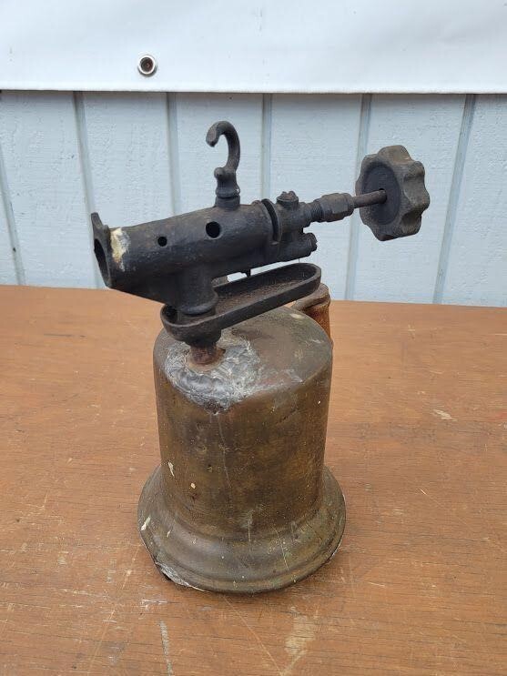 Antique Turner Brass Blow Torch Tool Wood Handle