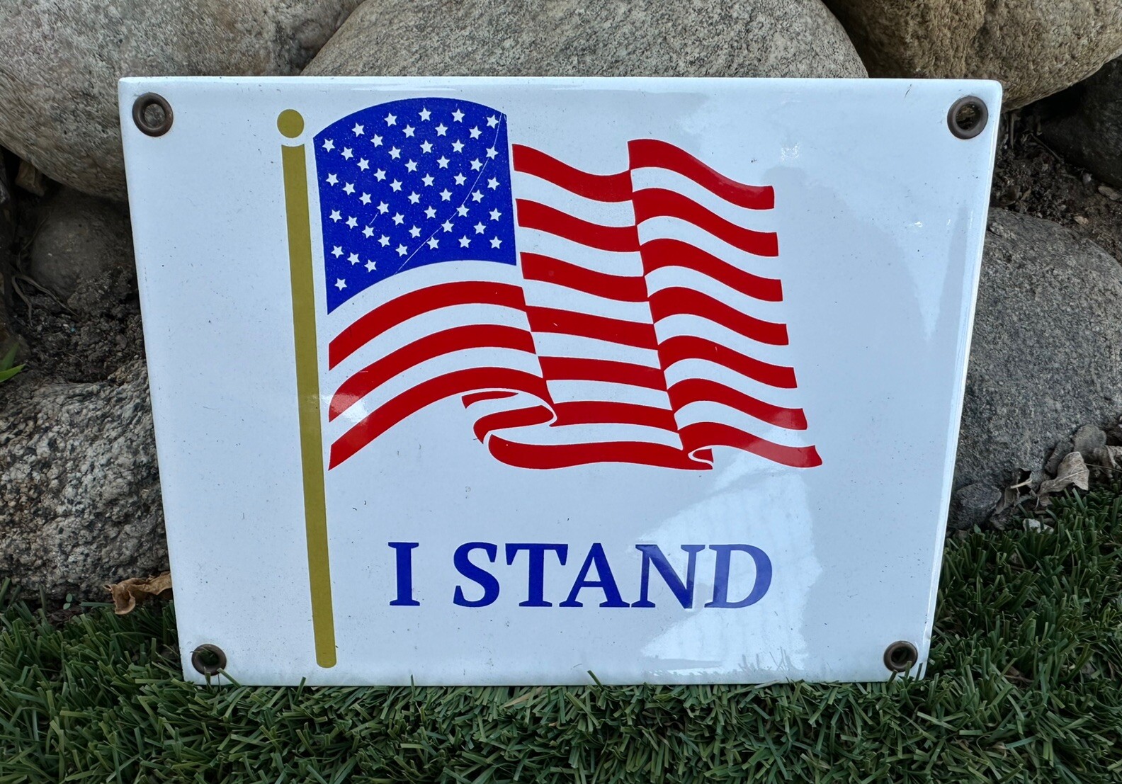 I STAND USA Flag United States Of America Patriotic Porcelain Steel Heavy Sign