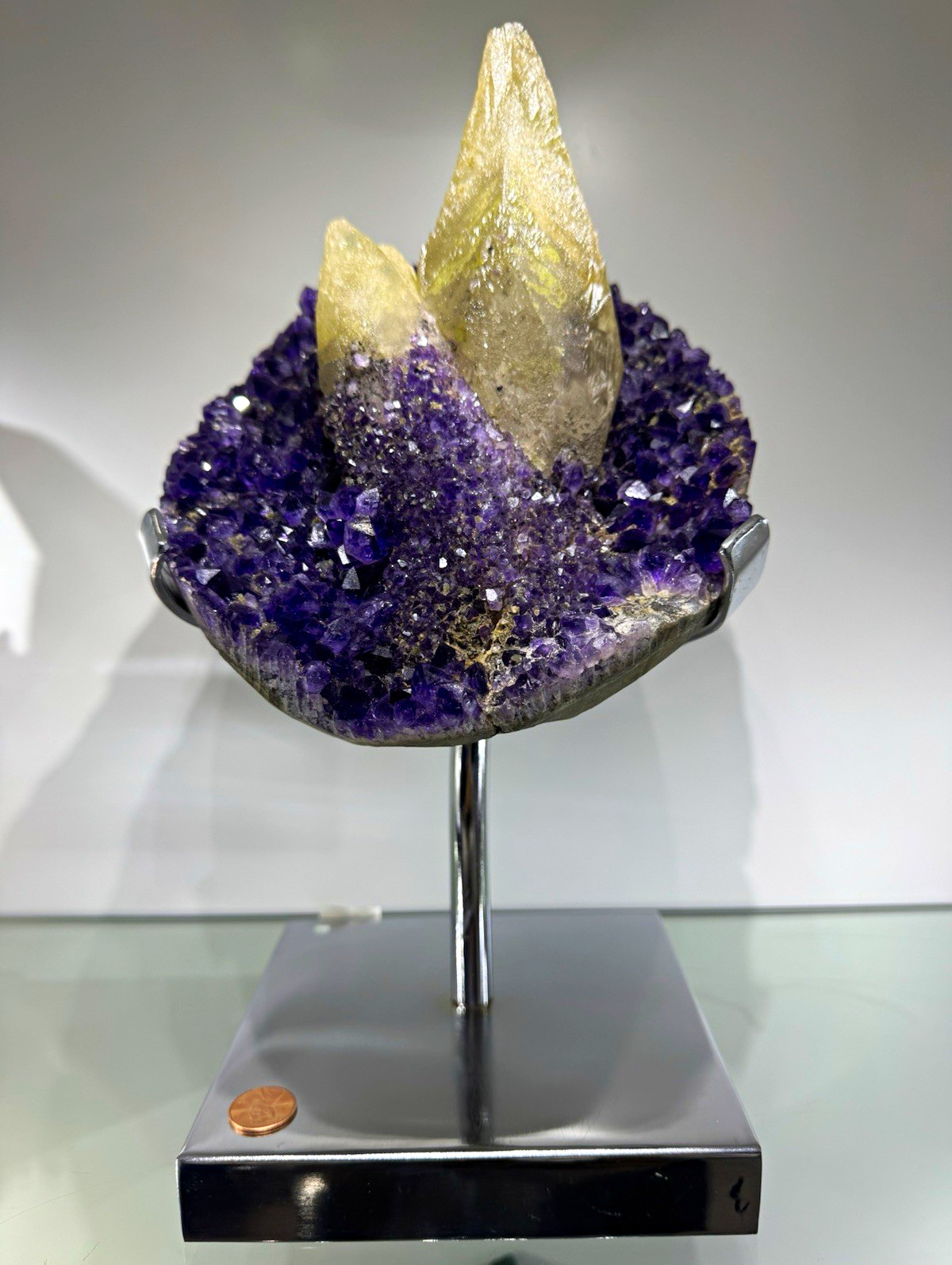 Rare Uruguayan Amethyst with Twin Calcite Formations