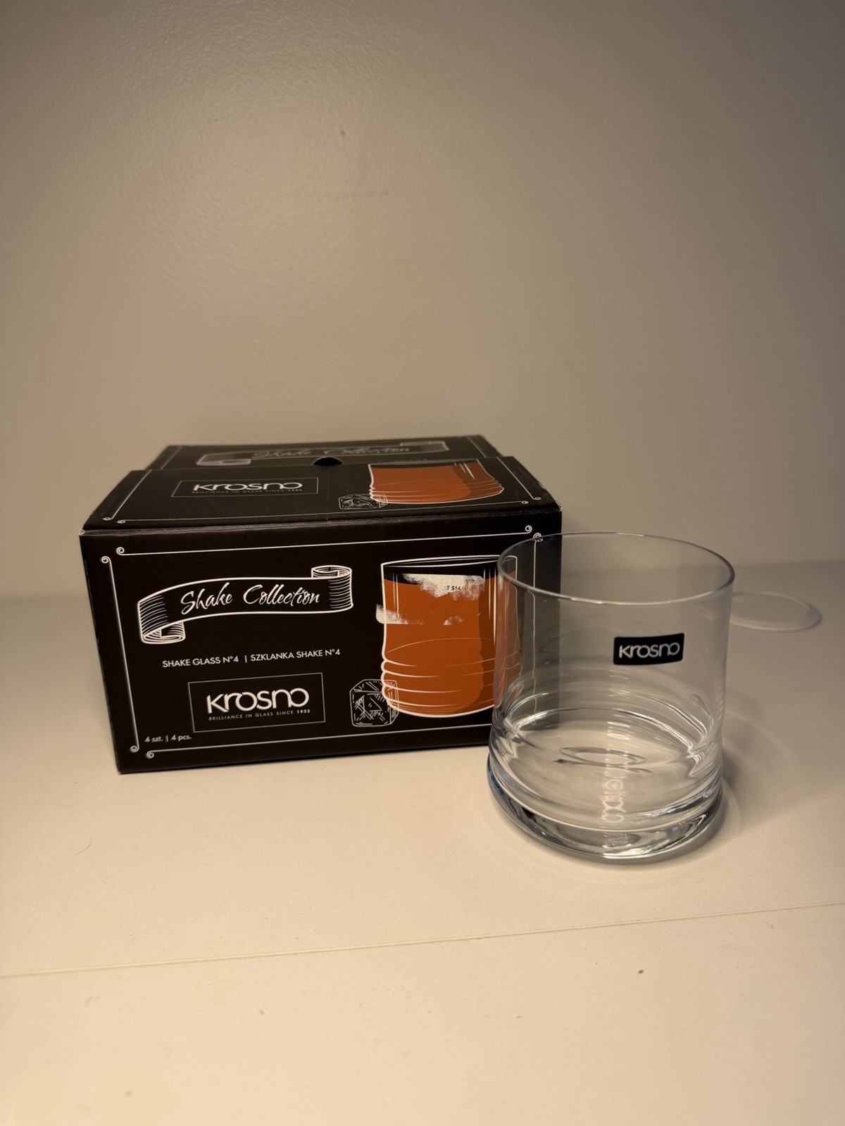 NEW Krosno Poland Shake Collection N°4 Whiskey Glasses Clear Tumblers Set 4 NIB