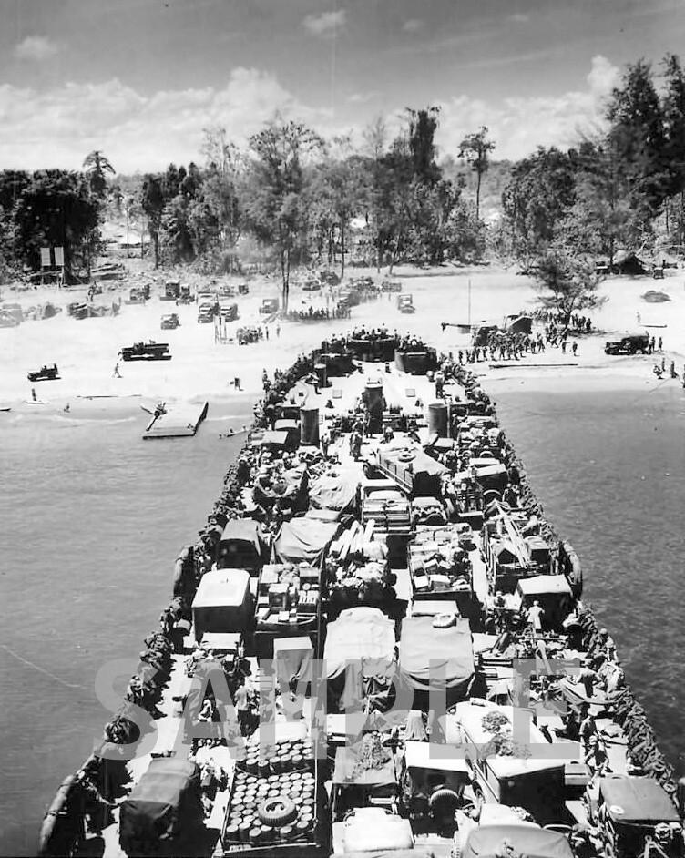 LST loaded with supplies landing at Cape Gloucester WWII WW2 8x10 Photo 117c