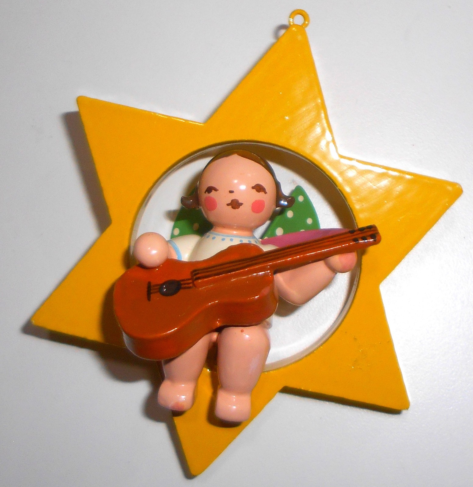 Vintage Wendt & Kühn Angel On Star With Guitar Germany Erzgebirge 3 3/4\
