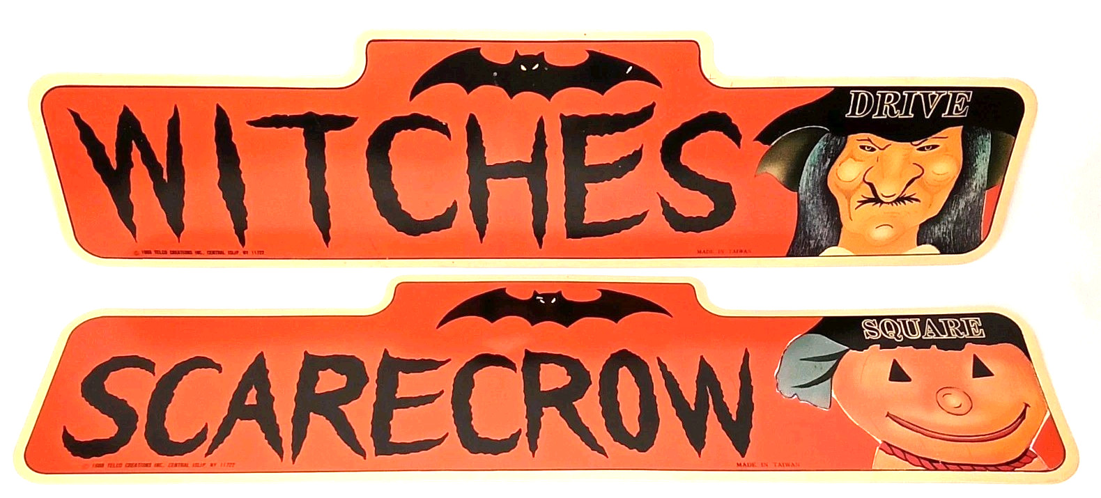 Vintage 1980s Telco Creations Halloween Signs Witches Drive & Scarecrow Square