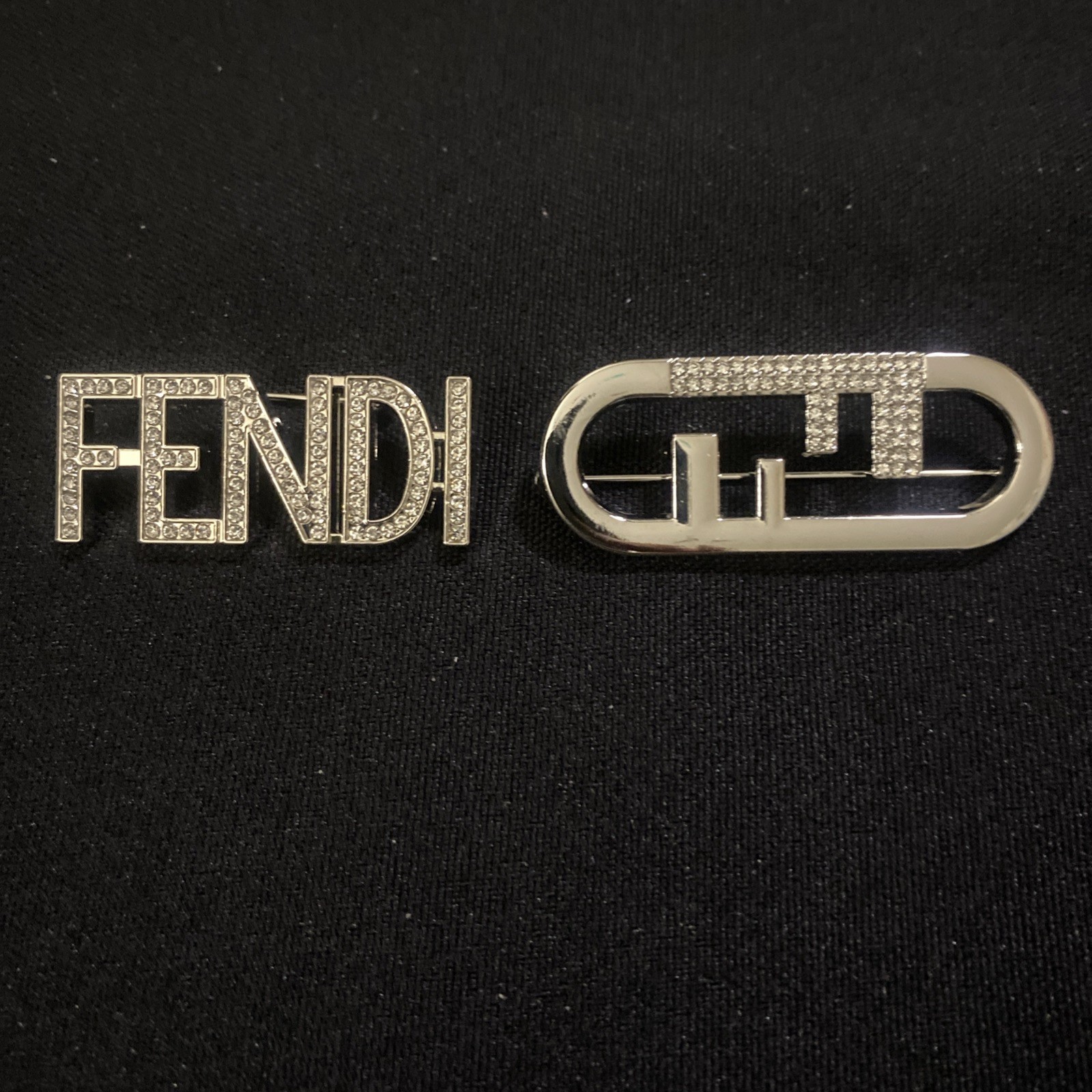 Fendi Silver Tone With Clear Rhinestone Brooch Pin