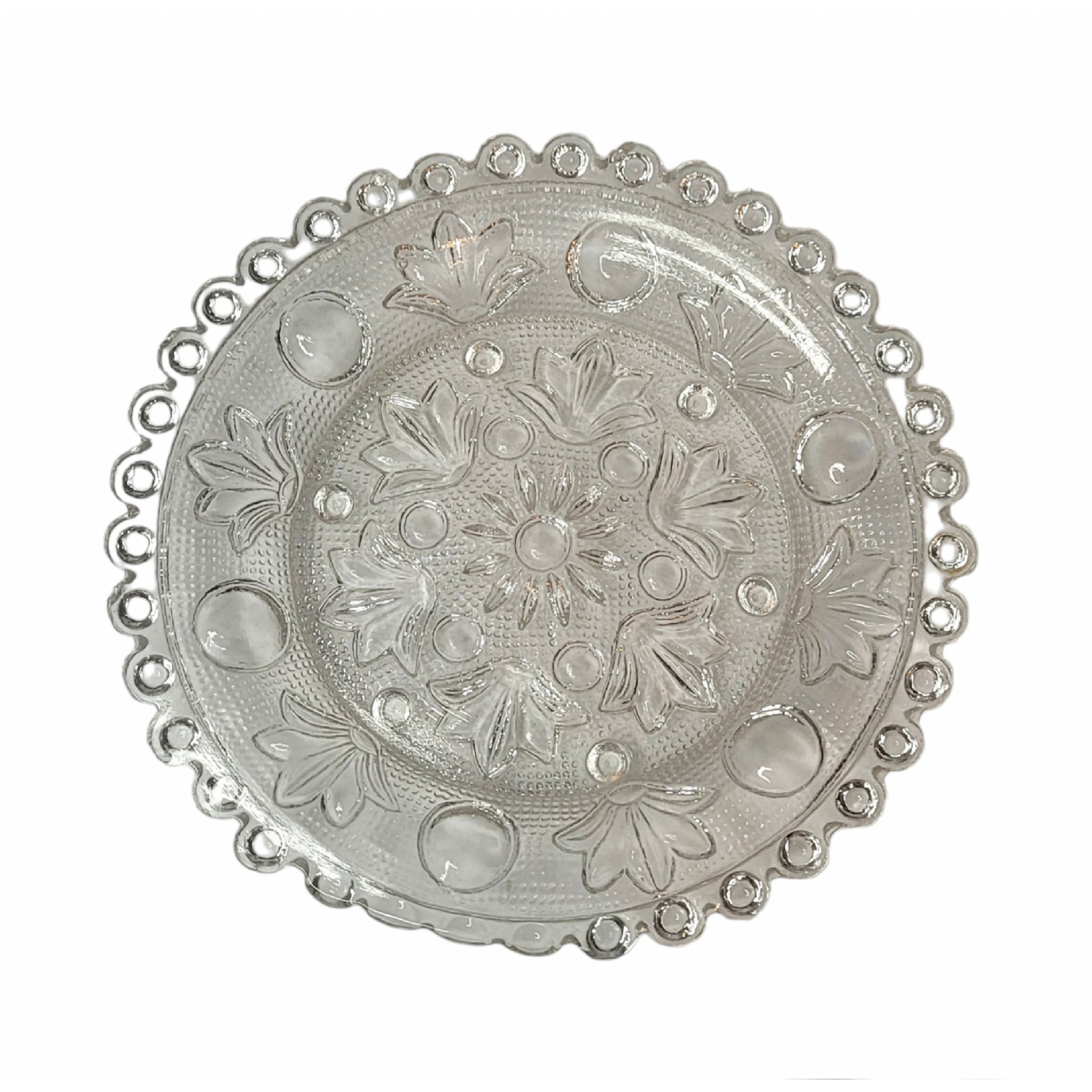 Small Glass Sandwich Plate Dessert Dish Luncheon Intricate Floral Pattern Design