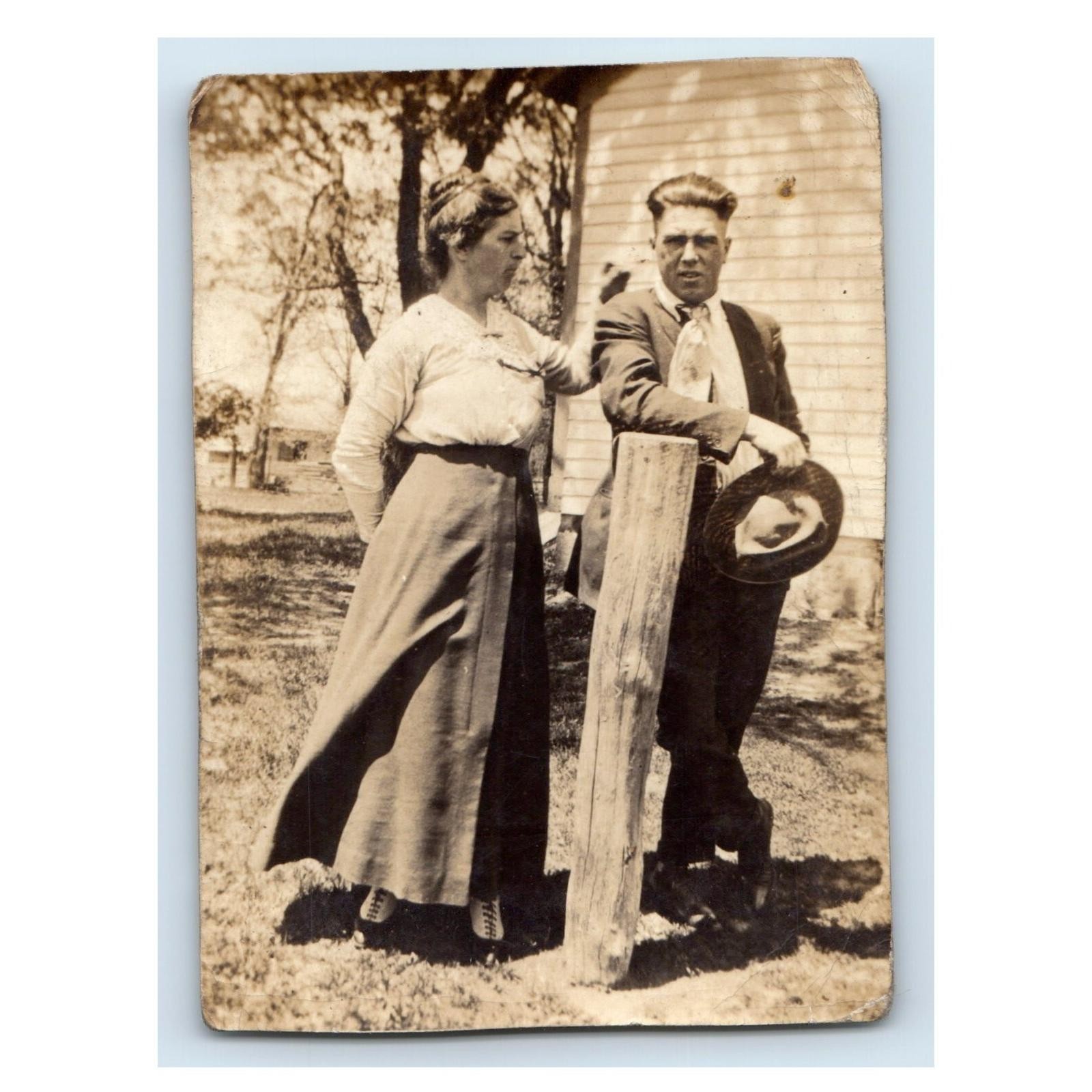 Antique 1910s Photo Couple Outdoors Fashion Edwardian Real Photo Snapshot Antique 1910s Photo Couple Outdoors Fashion Edwardian Real Photo Snapshot