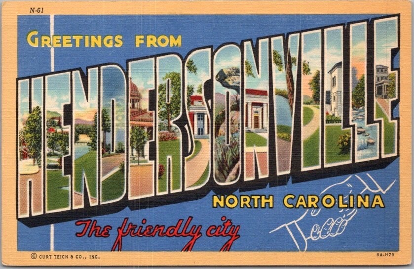 HENDERSONVILLE, North Carolina Large Letter Postcard \