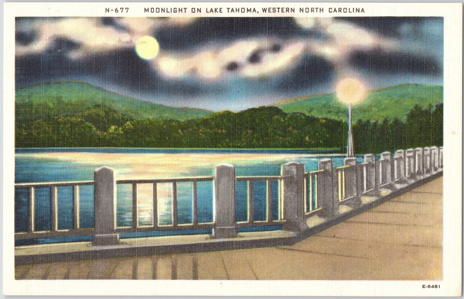 Moonlight on Lake Tahoma NC Linen Postcard Vintage Scenic View N-677 Moonlight on Lake Tahoma NC Linen Postcard Vintage Scenic View N-677