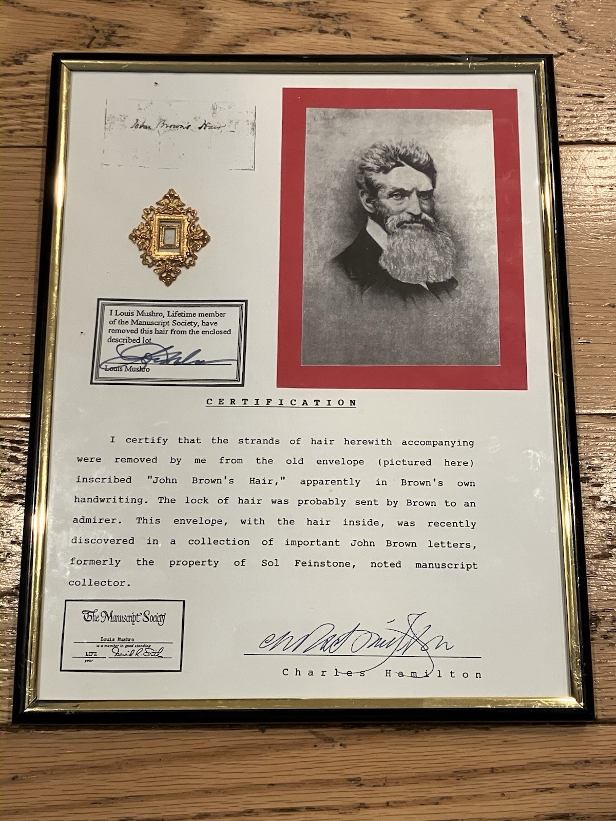 FRAMED STRANDS OF HAIR BELONGING TO JOHN BROWN