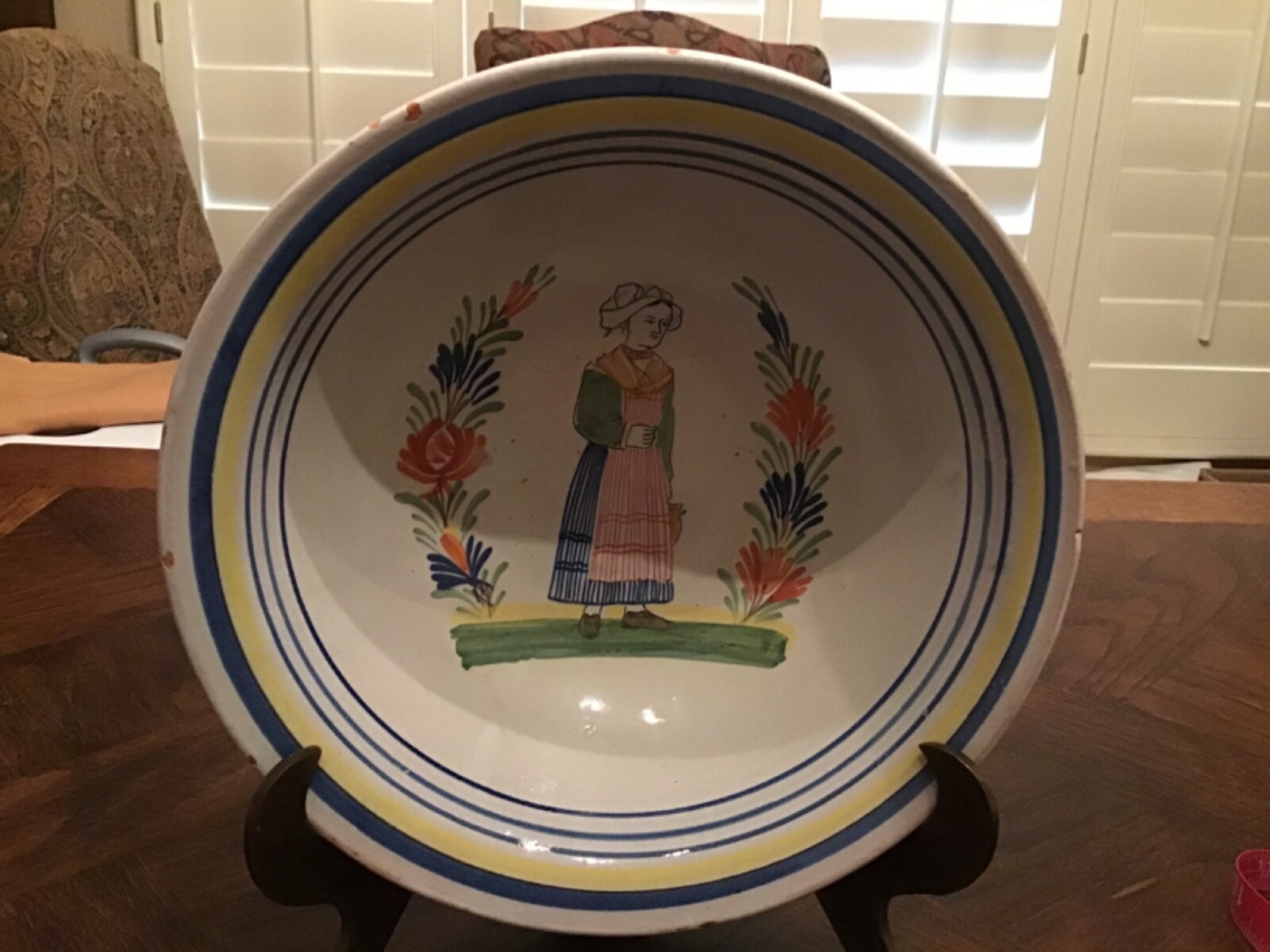 ANTIQUE MALICORNE POUPLARD-BEATRIX FRENCH FAIENCE QUIMPER BOWL