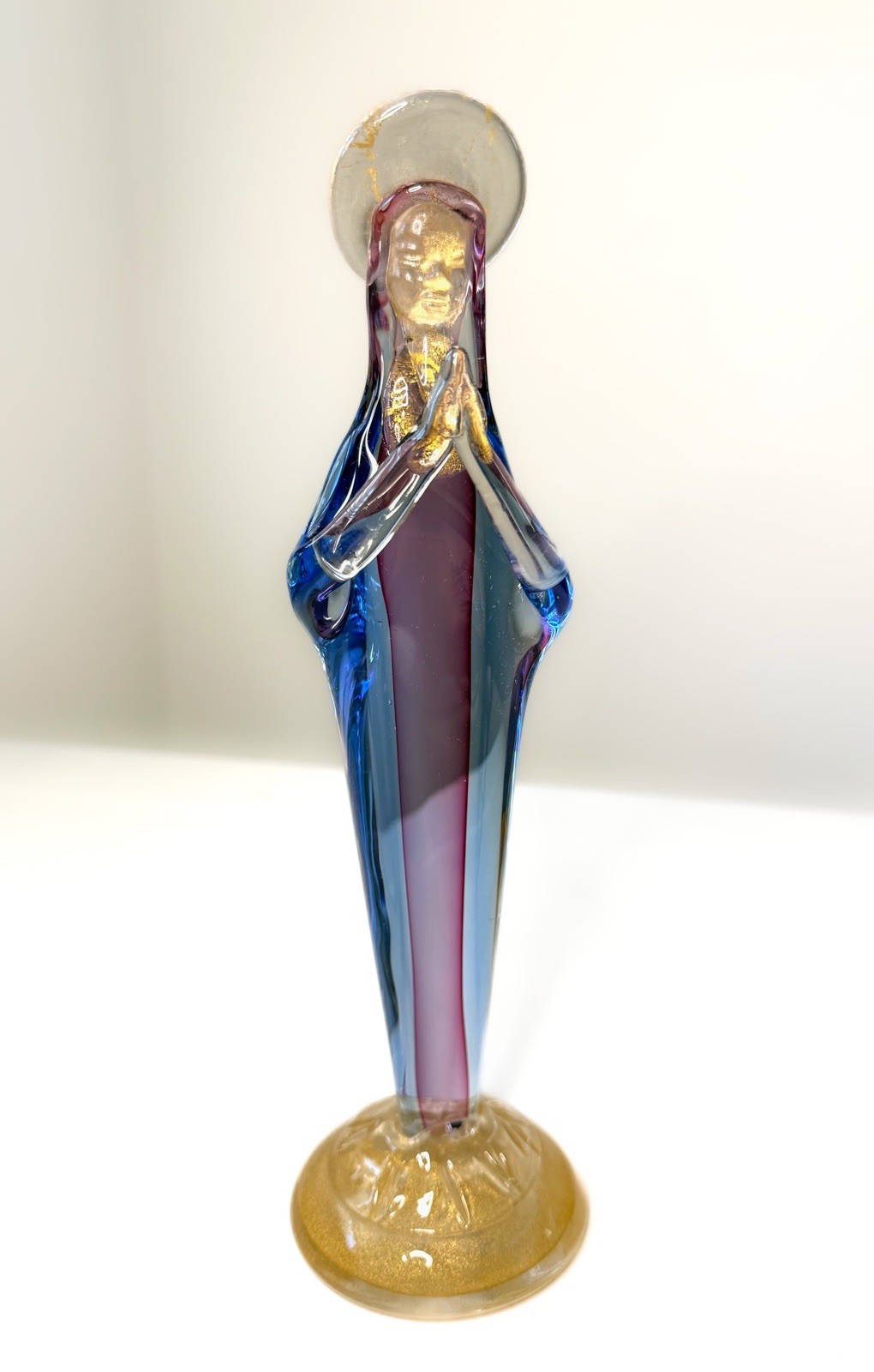 Murano glass sommerso Madonna with 24K gold, 10.75\